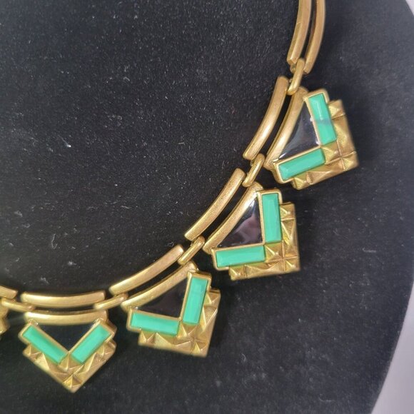 Stella & Dot Gold-Tone Turquoise Geometric Statement Collar Necklace - Picture 3 of 5